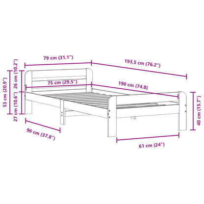 vidaXL Bed Frame without Mattress Wax Brown 75x190 cm Small Single Solid Wood Pine