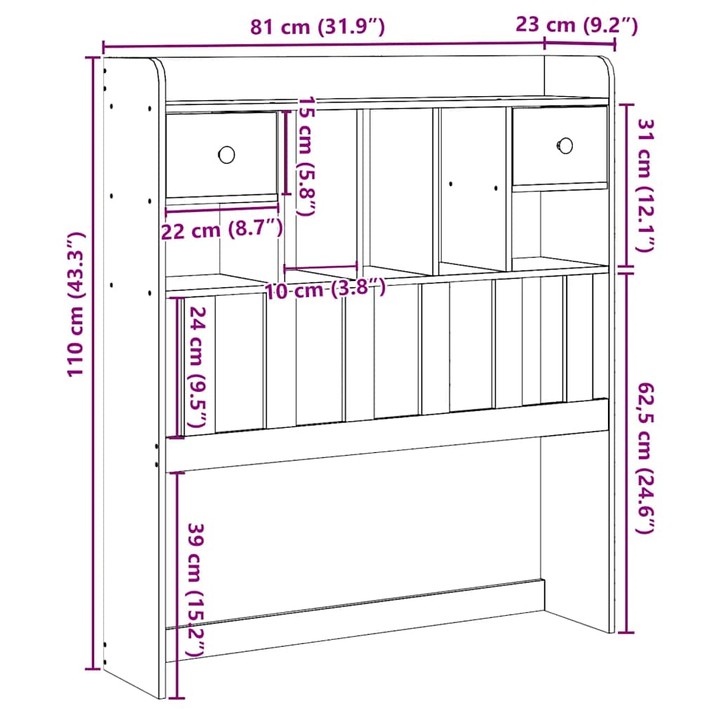 vidaXL Headboard with Storage White 75 cm Solid Wood Pine