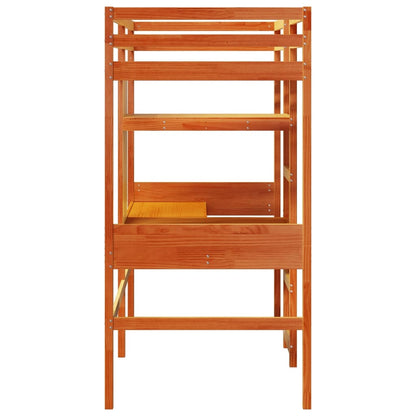 vidaXL Loft Bed Frame with Desk and Shelves Wax Brown 90x200cm Solid Wood Pine