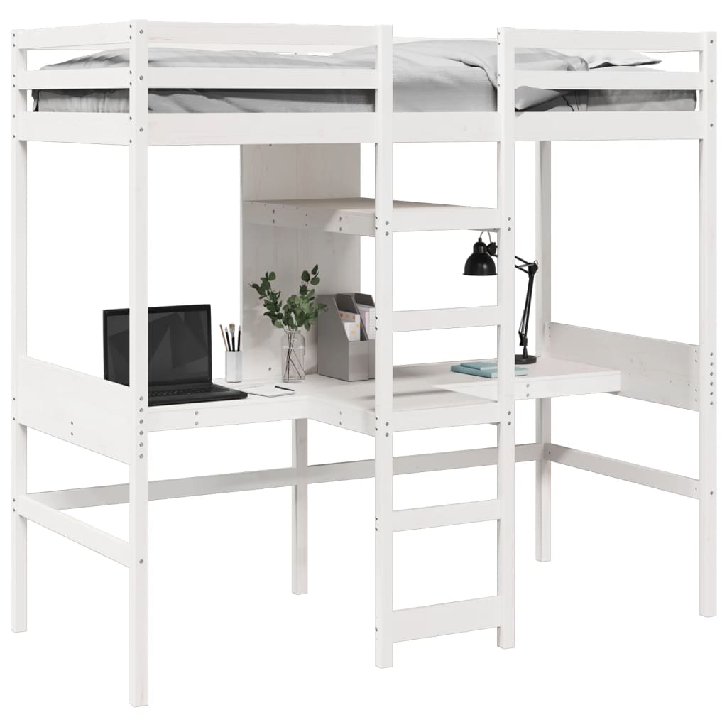 vidaXL Loft Bed Frame without Mattress White 80x200cm Solid Wood Pine