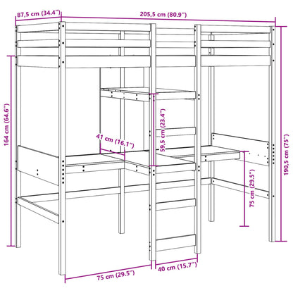 vidaXL Loft Bed Frame without Mattress Wax Brown 80x200cm Solid Wood Pine
