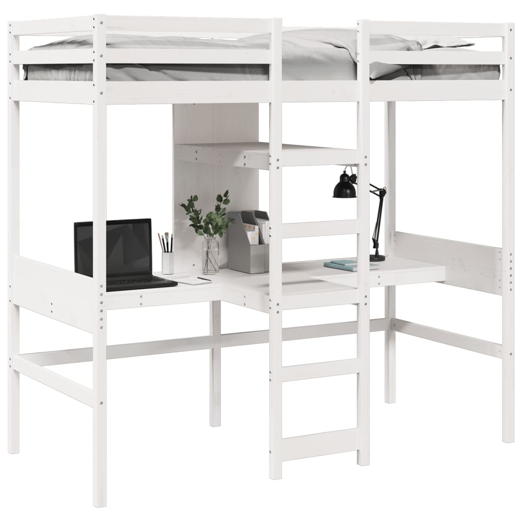 vidaXL Loft Bed Frame without Mattress White 90x190cm Solid Wood Pine