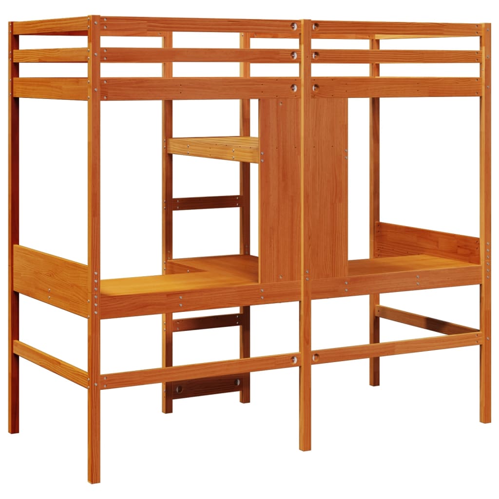 vidaXL Loft Bed Frame without mattress Wax Brown 90x190cm Solid Wood Pine