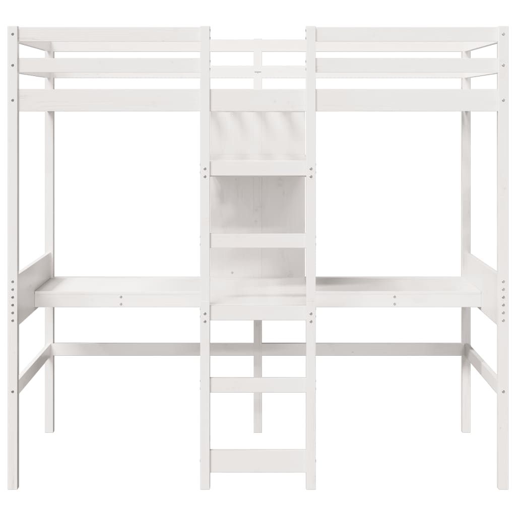 vidaXL Loft Bed Frame without Mattress White 75x190cm Solid Wood Pine