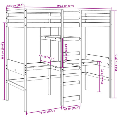 vidaXL Loft Bed Frame without Mattress White 75x190cm Solid Wood Pine