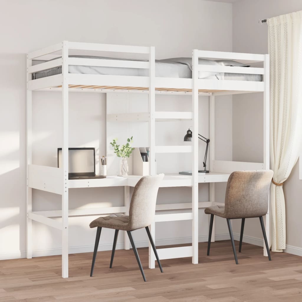 vidaXL Loft Bed Frame without Mattress White 75x190cm Solid Wood Pine