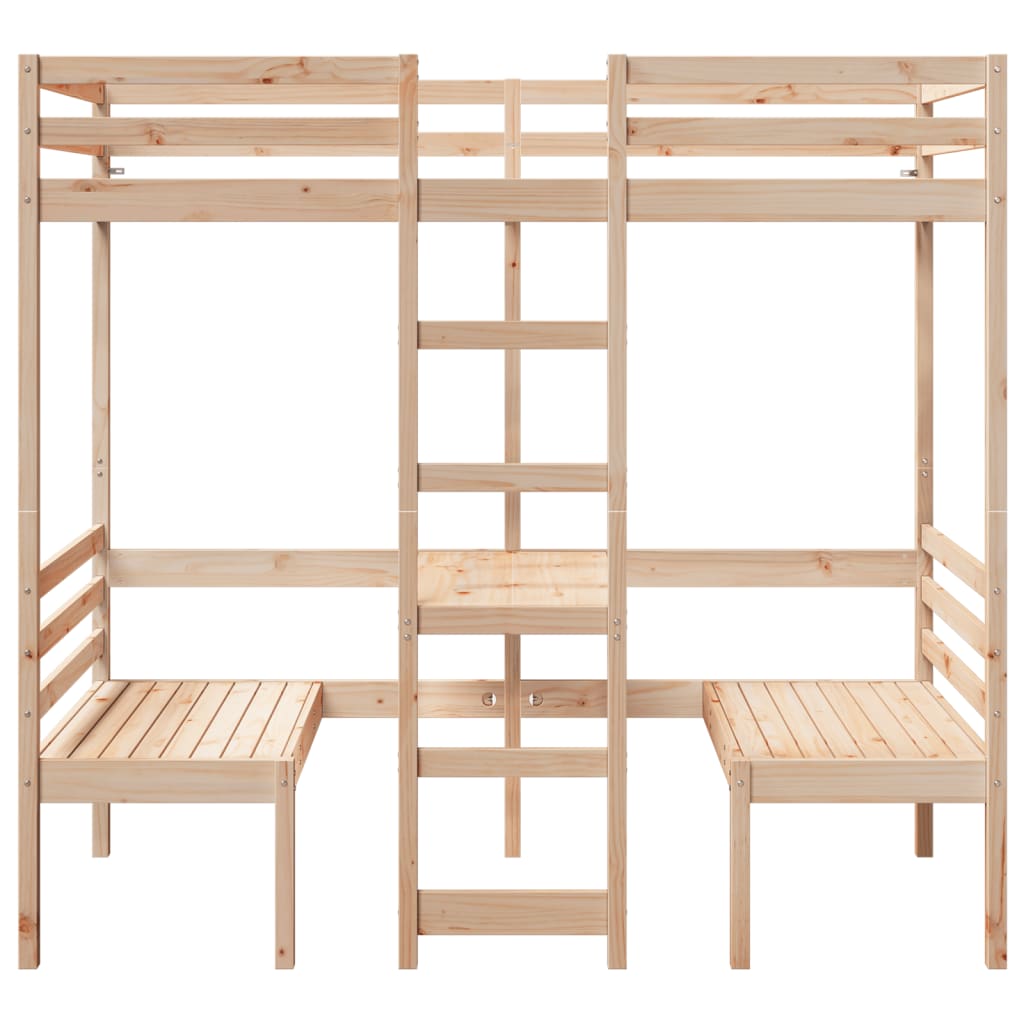 vidaXL Loft Bed Frame with Desk and Chairs 90x200cm Solid Wood Pine