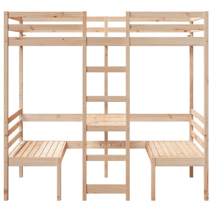 vidaXL Loft Bed Frame with Desk and Chairs 90x200cm Solid Wood Pine