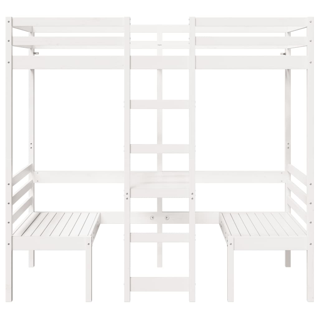 vidaXL Loft Bed Frame with Desk and Chairs White 90x200cm Solid Wood Pine