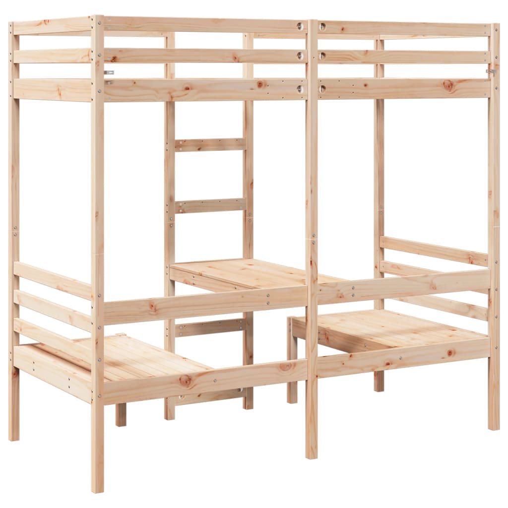 vidaXL Loft Bed Frame with Desk and Chairs 80x200cm Solid Wood Pine