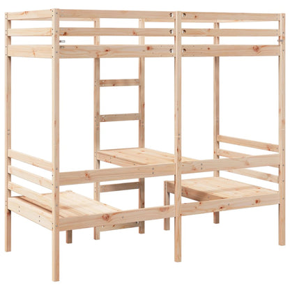vidaXL Loft Bed Frame with Desk and Chairs 80x200cm Solid Wood Pine