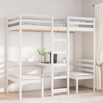 vidaXL Loft Bed Frame with Desk and Chairs White 80x200cm Solid Wood Pine