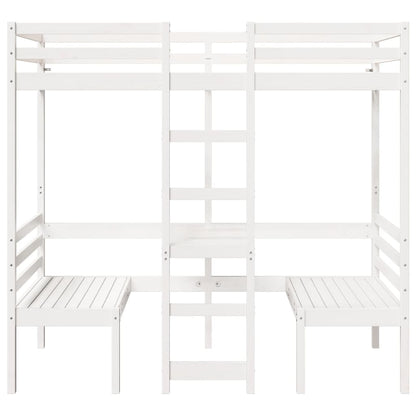 vidaXL Loft Bed Frame with Desk and Chairs White 80x200cm Solid Wood Pine
