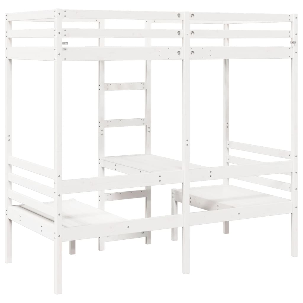 vidaXL Loft Bed Frame with Desk and Chairs White 80x200cm Solid Wood Pine
