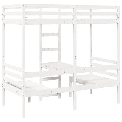 vidaXL Loft Bed Frame with Desk and Chairs White 80x200cm Solid Wood Pine