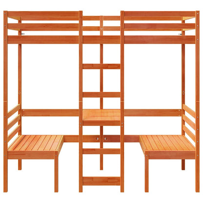 vidaXL Loft Bed Frame with Desk and Chairs Wax Brown 80x200cm Solid Wood Pine