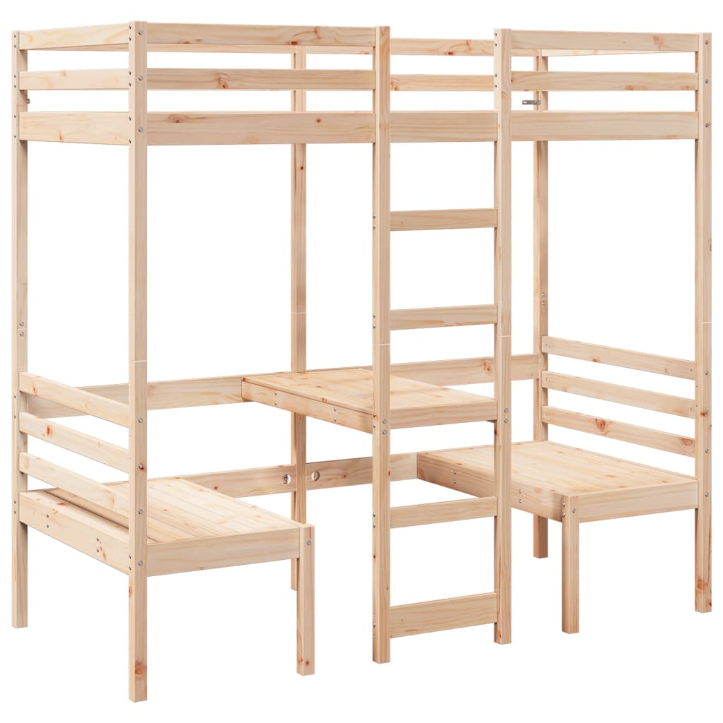 vidaXL Loft Bed Frame with Desk and Chairs 90x190cm Solid Wood Pine