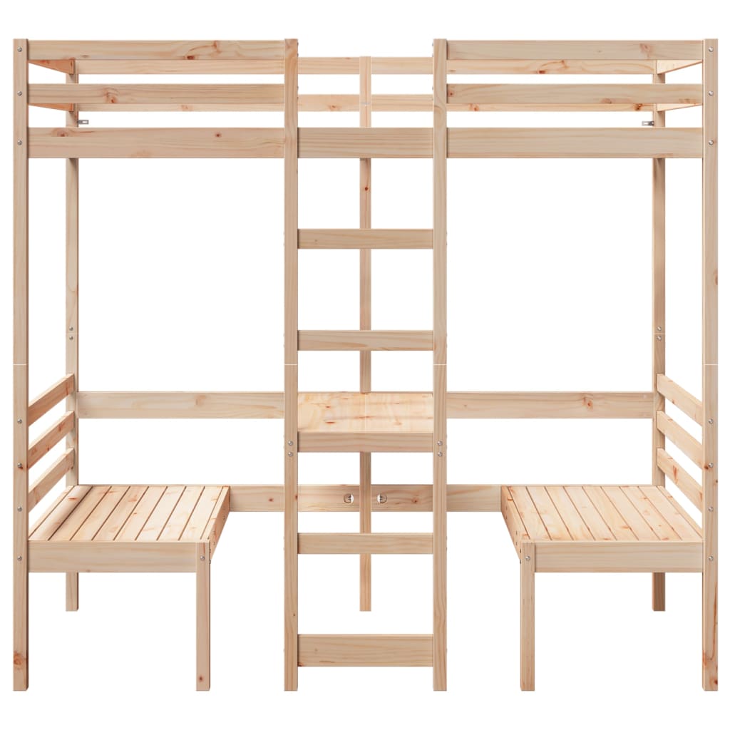 vidaXL Loft Bed Frame with Desk and Chairs 90x190cm Solid Wood Pine