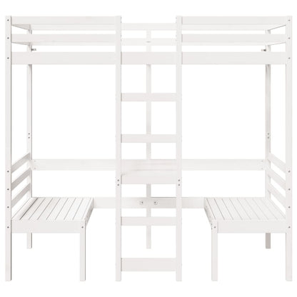 vidaXL Loft Bed Frame with Desk and Chairs White 90x190cm Solid Wood Pine