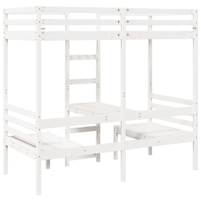 vidaXL Loft Bed Frame with Desk and Chairs White 90x190cm Solid Wood Pine