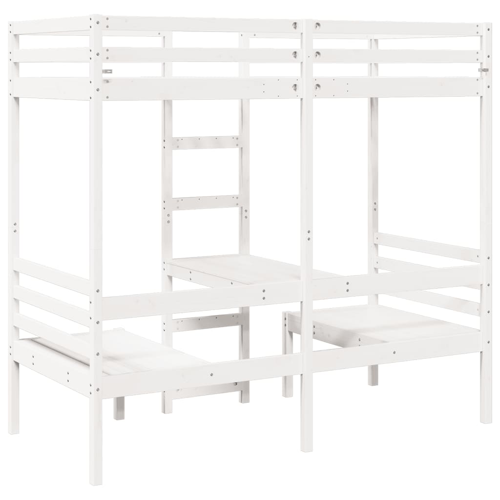 vidaXL Loft Bed Frame with Desk and Chairs White 90x190cm Solid Wood Pine