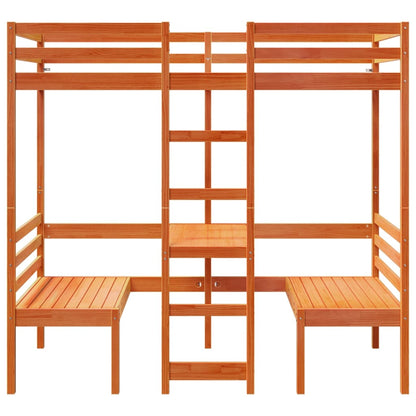 vidaXL Loft Bed Frame with Desk and Chairs Wax Brown 90x190cm Solid Wood Pine