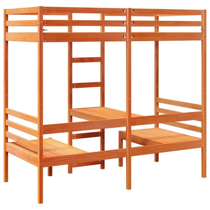 vidaXL Loft Bed Frame with Desk and Chairs Wax Brown 90x190cm Solid Wood Pine