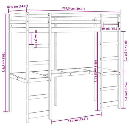 vidaXL Loft Bed Frame without Mattress Wax Brown 80x200 cm Solid Wood Pine