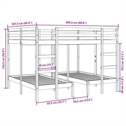 vidaXL Triple Bunk Bed Frame 160x200/80x160 cm Solid Wood Pine
