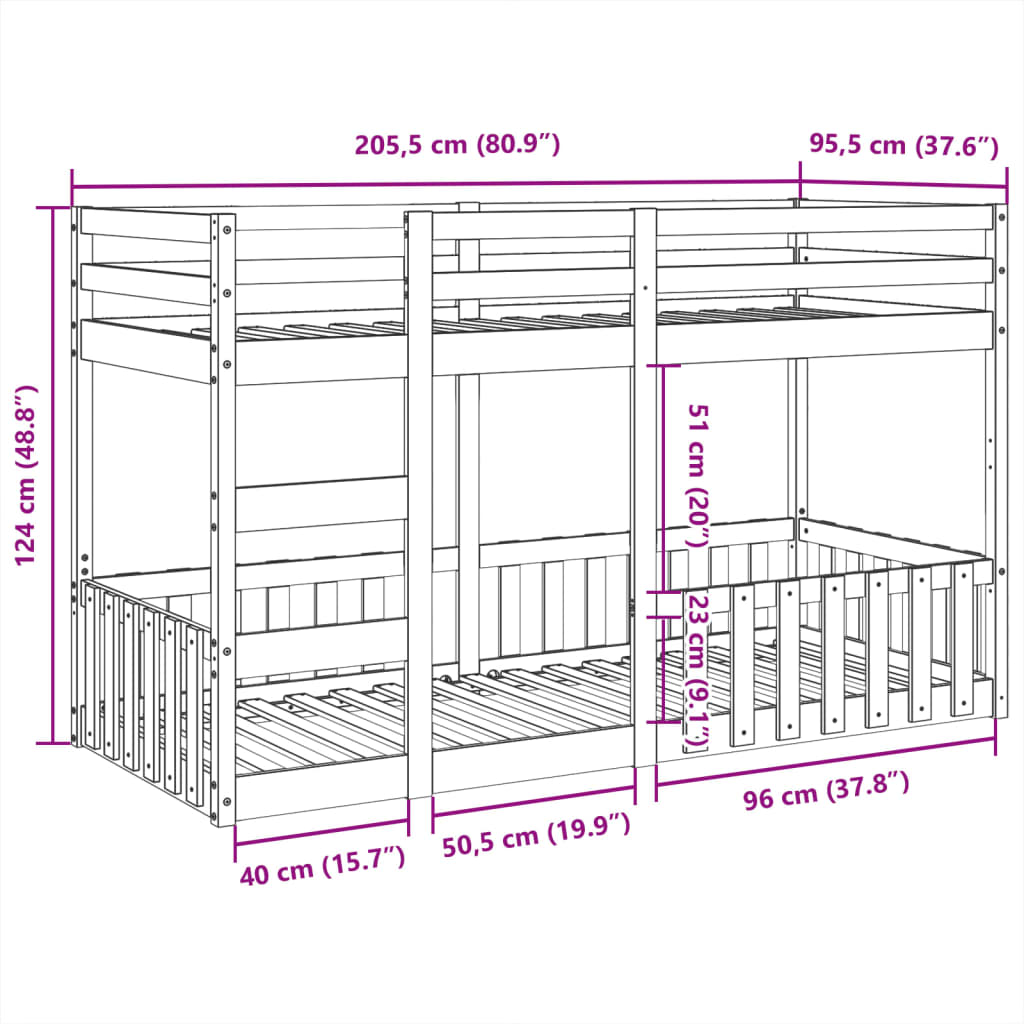 vidaXL Bunk Bed 90x200 cm Solid Wood Pine