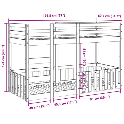 vidaXL Bunk Bed Wax Brown 75x190 cm Solid Wood Pine