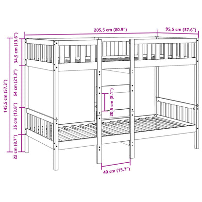 vidaXL Bunk Bed 90x200 cm Solid Wood Pine