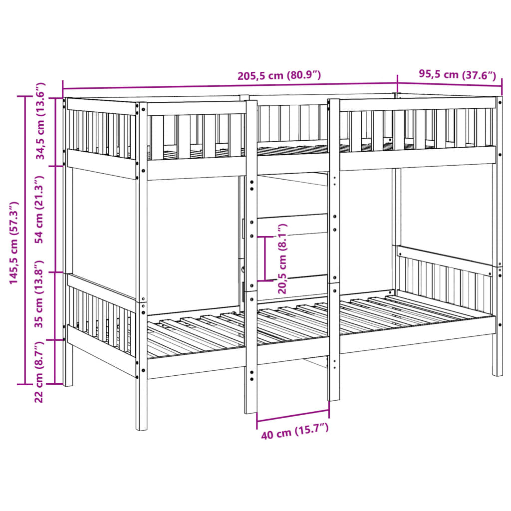 vidaXL Bunk Bed Wax Brown 90x200 cm Solid Wood Pine