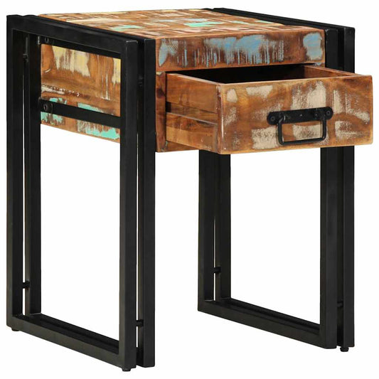 vidaXL End Table with Drawer Black 40x40x50 cm Solid Reclaimed Wood