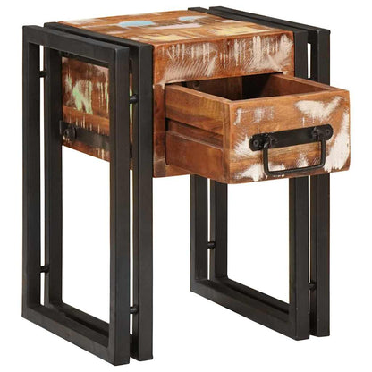 vidaXL End Table with Drawer 30 x 30 x 40 cm Solid Reclaim Wood