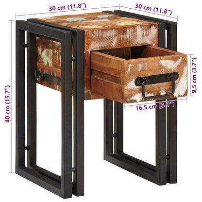 vidaXL End Table with Drawer 30 x 30 x 40 cm Solid Reclaim Wood