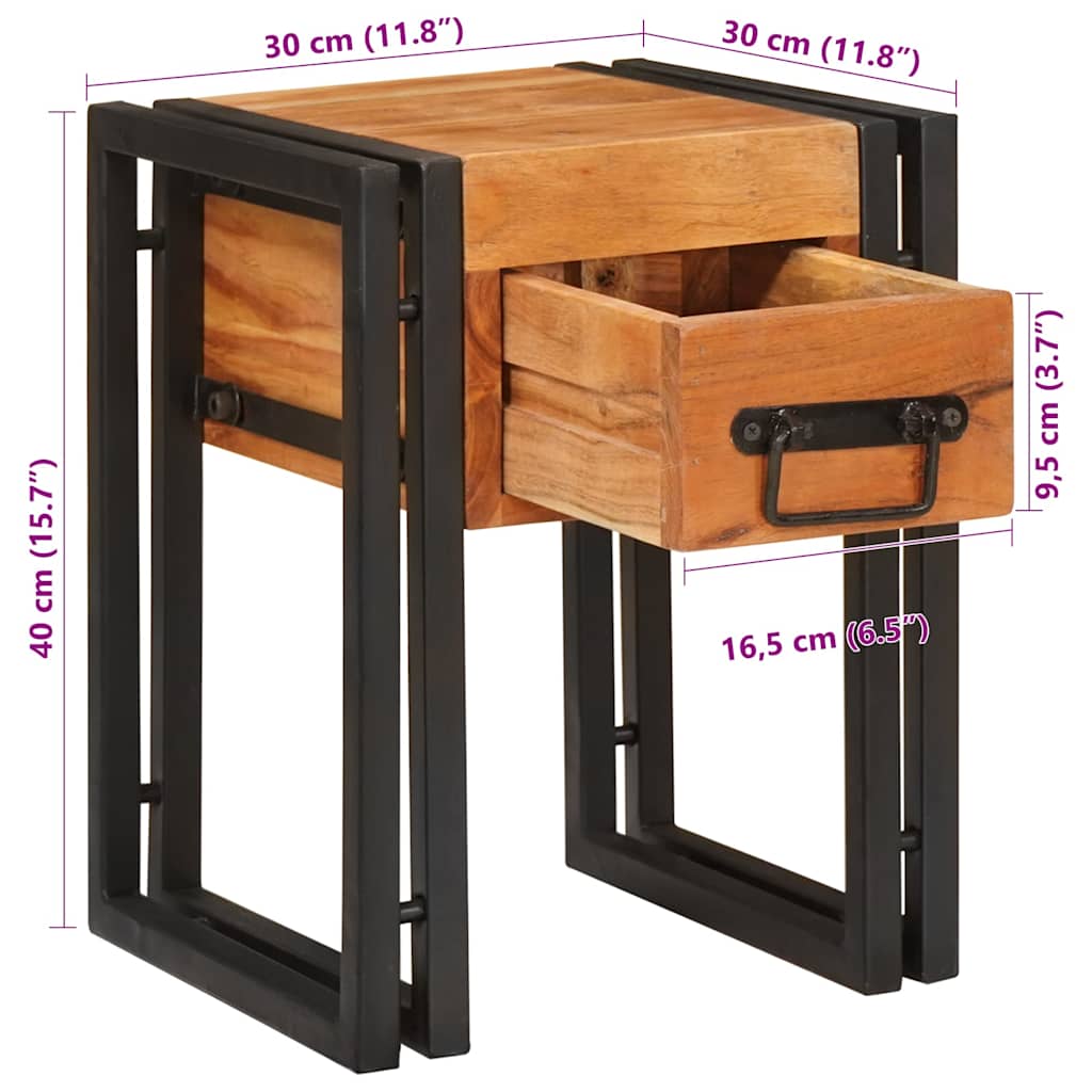 vidaXL End Table Brown and Black 30 x 30 x 40 cm Solid Acacia Wood