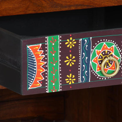 vidaXL Floral End Table with Drawer with Storage Brown 40 x 35 x 75 cm