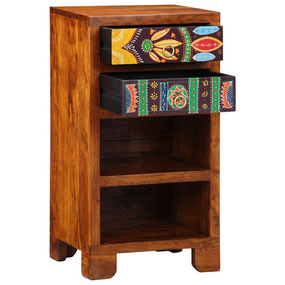 vidaXL Floral End Table with Drawer with Storage Brown 40 x 35 x 75 cm