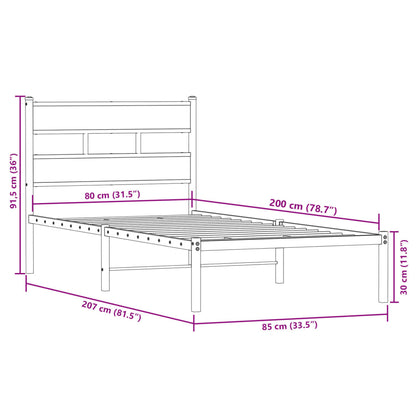 vidaXL Metal Bed Frame without Mattress Smoked Oak 80x200 cm