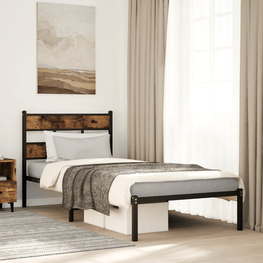 vidaXL Metal Bed Frame without Mattress Smoked Oak 90x190 cm Single