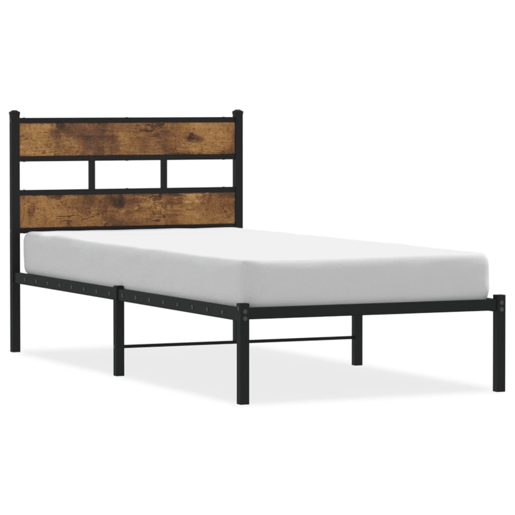 vidaXL Metal Bed Frame without Mattress Smoked Oak 107x203 cm