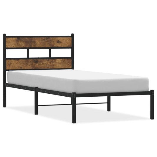 vidaXL Metal Bed Frame without Mattress Smoked Oak 107x203 cm