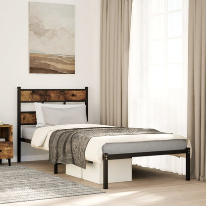 vidaXL Metal Bed Frame without Mattress Smoked Oak 107x203 cm