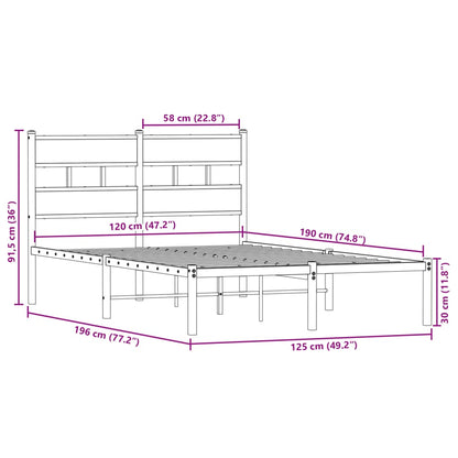 vidaXL Metal Bed Frame without Mattress Smoked Oak 120x190 cm Small Double