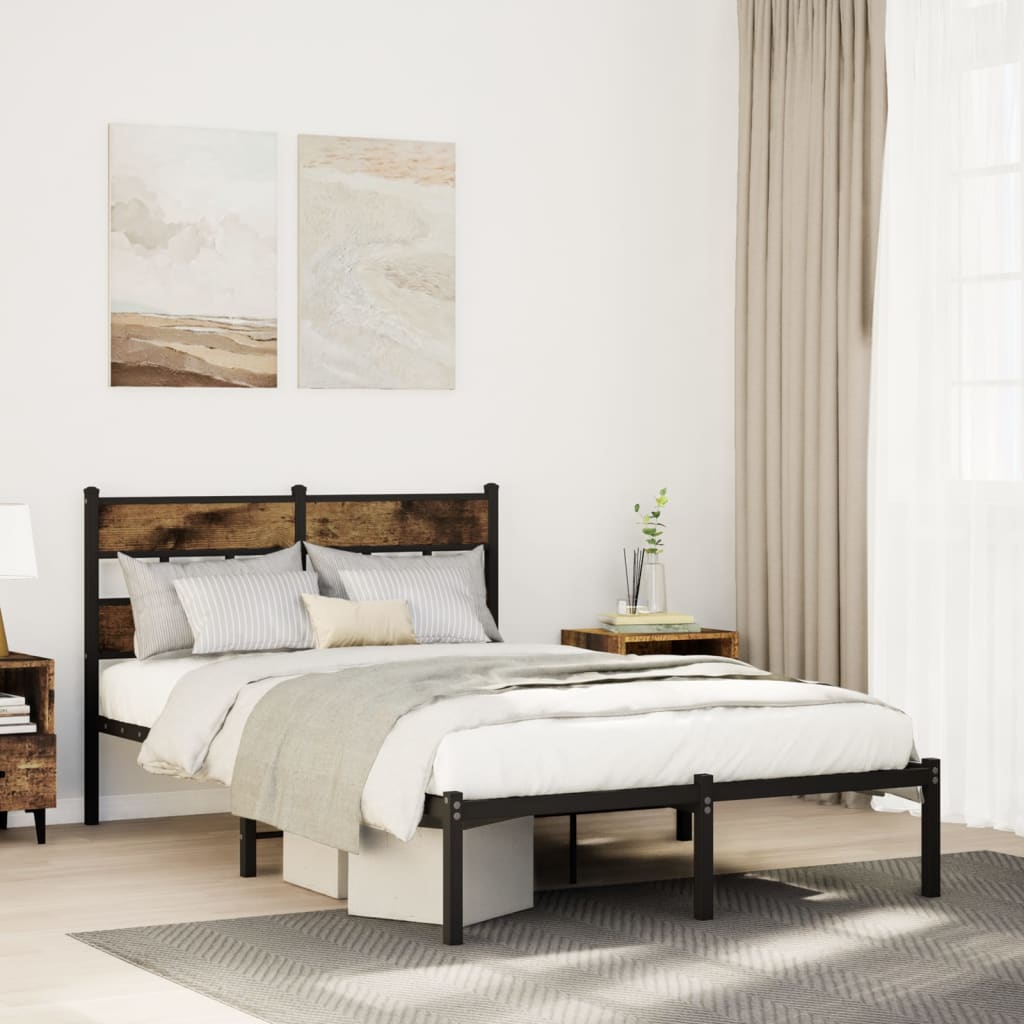 vidaXL Metal Bed Frame without Mattress Smoked Oak 120x190 cm Small Double
