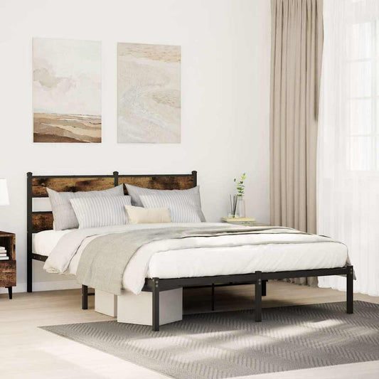vidaXL Metal Bed Frame without Mattress Smoked Oak 140x190 cm