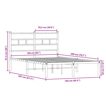 vidaXL Metal Bed Frame without Mattress Smoked Oak 160x200 cm