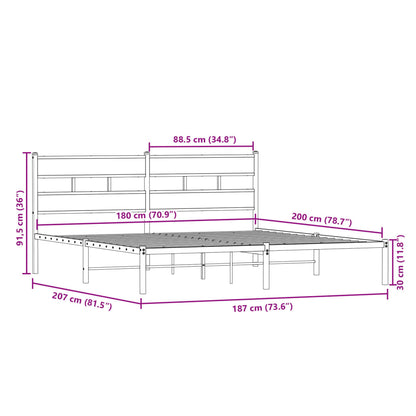 vidaXL Metal Bed Frame without Mattress Smoked Oak 180x200 cm Super King