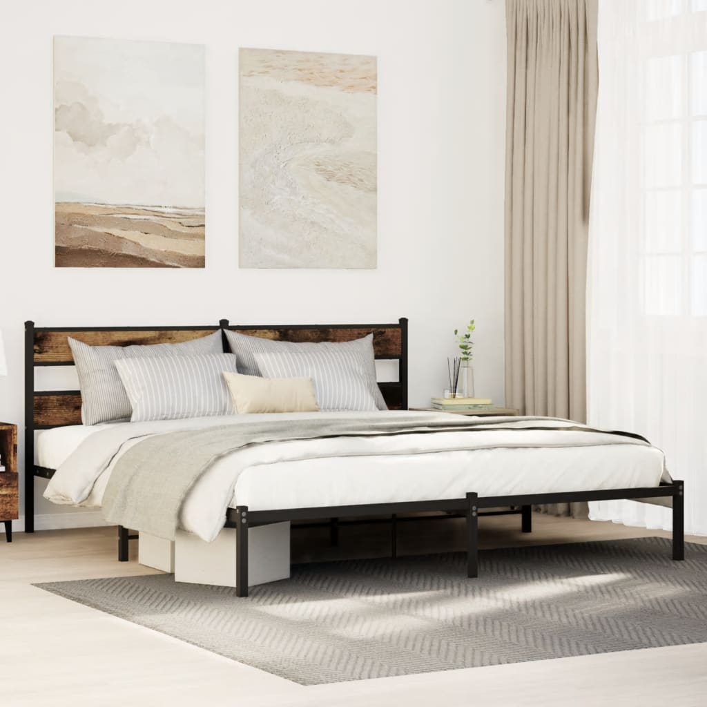 vidaXL Metal Bed Frame without Mattress Smoked Oak 180x200 cm